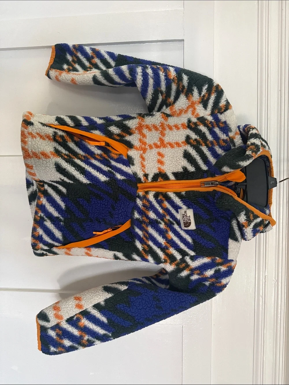 The North Face Blue, Orange, White Patterned Fleece Jacket